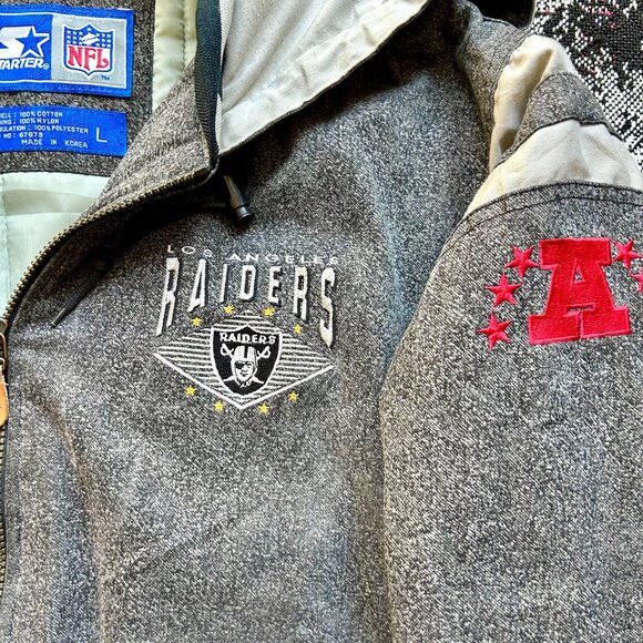 Vintage 1990s Los Angeles Raiders Starter Jacket - NFL AFC Gray Hooded Zip-Up - Picture 3 of 7